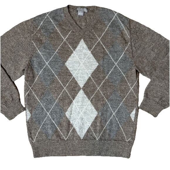Daniel Cremieux Other - Daniel Cremieux Argyle Alpaca V Neck Sweater Made in Peru Brown M Preppy (read)